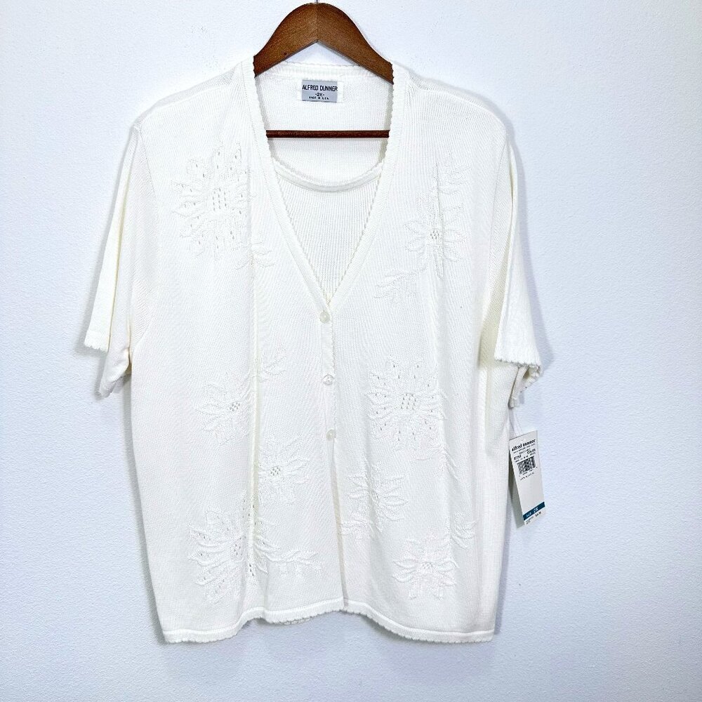 Alfred Dunner White Cardigan Sweater